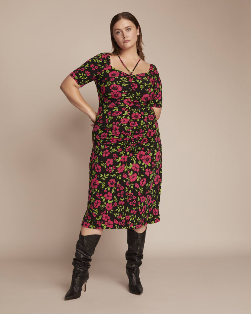 Front of a model wearing a size 1 Lauryn Midi Dress in Falling Floral by 11 Honoré Collection. | dia_product_style_image_id:230097